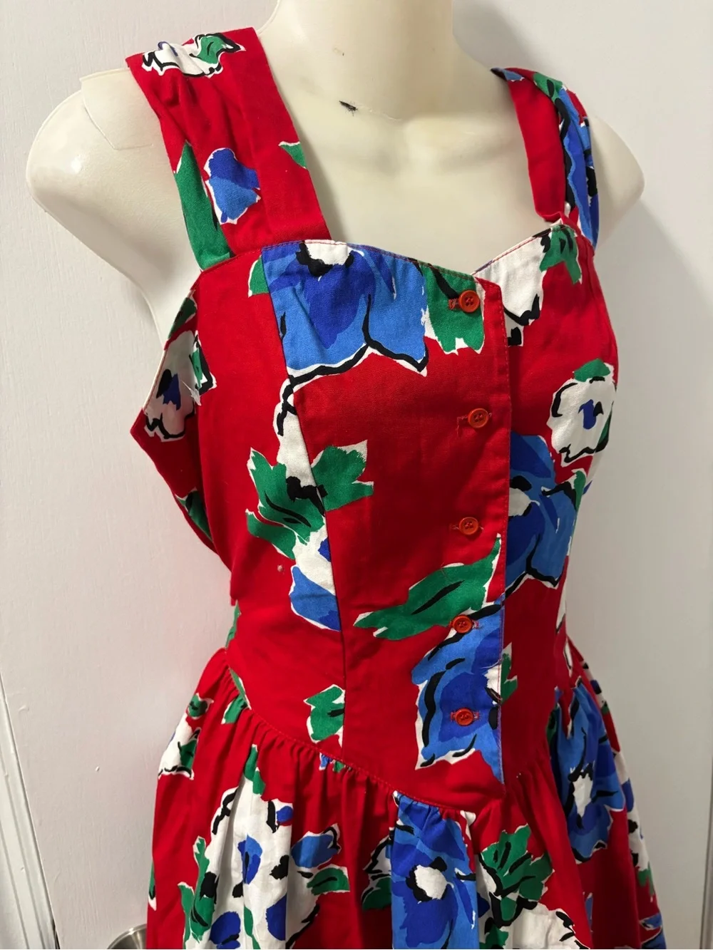 80s bold floral red sundress - Picture 3 of 9